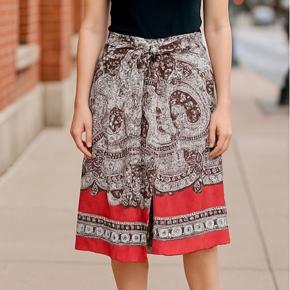 Vintage Talbots Silk A-Line Bohemian Pleated Paisley  Print Midi Skirt Size 6P - Picture 13 of 13